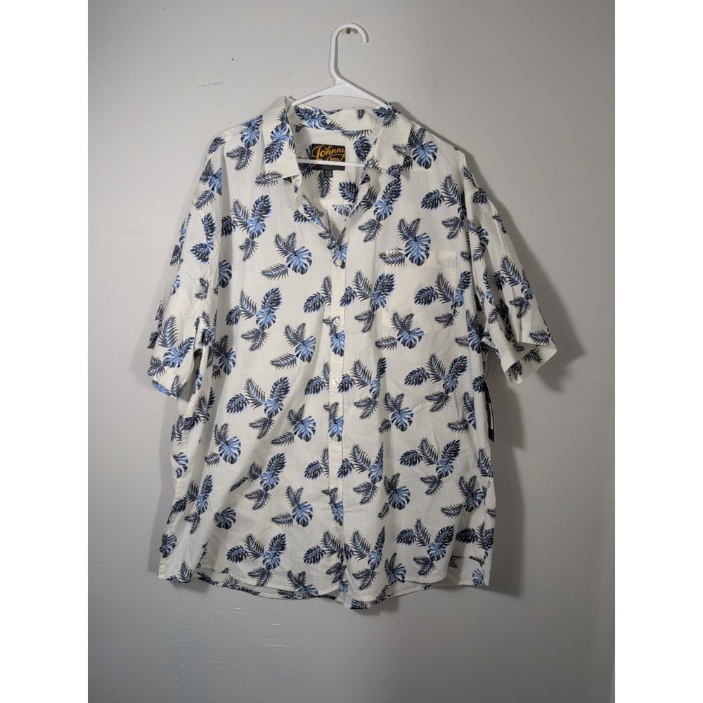 Johnny Bigg White And Blue Rowan‎ Leaf Print Shirt Mens Size 2XLT New